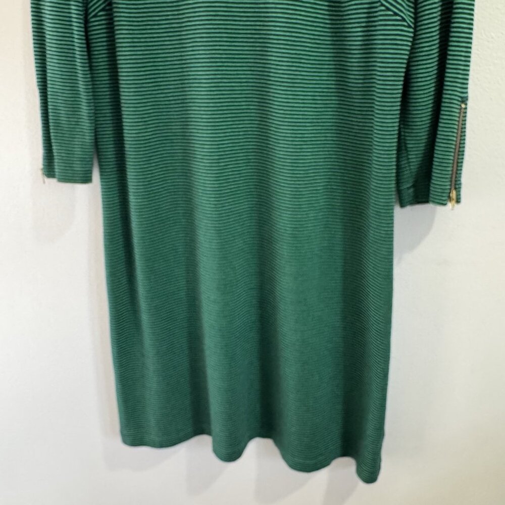 Talbots Shirt Dress XL Striped Green Blue Nautical Zipper Boatneck Cotton Beach - Picture 3 of 8